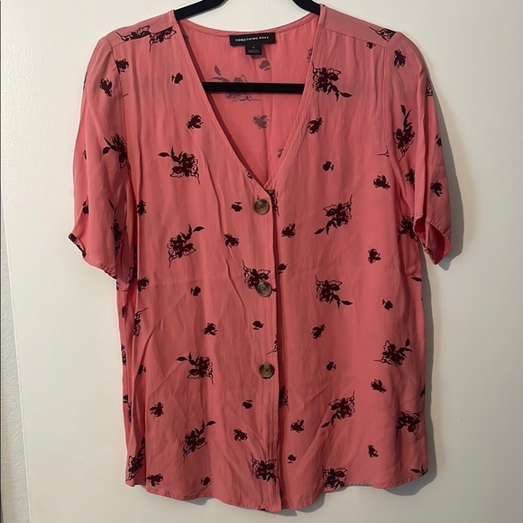 Something Navy Tops - Pink Floral Button-Up Top
